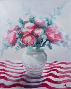 Ранункулюс - оригинальная живопись цветы красные линии ваза ПОДАРОЧНАЯ Живопись Живопись