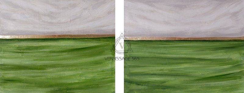 Диптих картин с абстрактным пейзажем "Аспарагус"