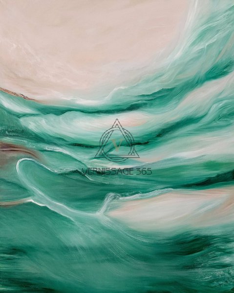 Зеленая абстракция маслом на холсте