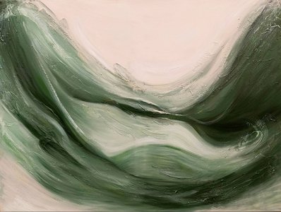 Зеленая абстрактная картина маслом на холсте