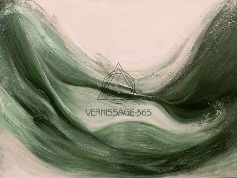 Зеленая абстрактная картина маслом на холсте