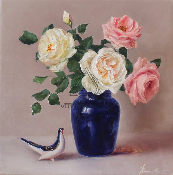 Розы с птичкой