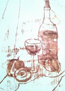 Натюрмонт с вином и персиками