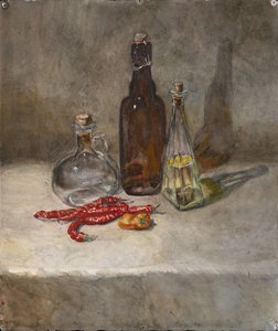 Натюрморт с бутылками и перцем