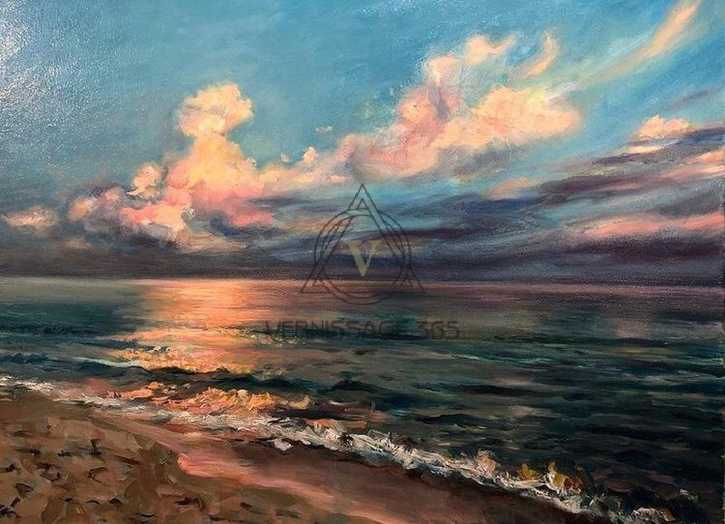 Пейзаж закат на берегу моря