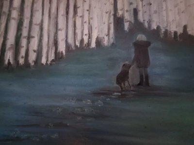 Прогулка  с собакой по березовой роще.