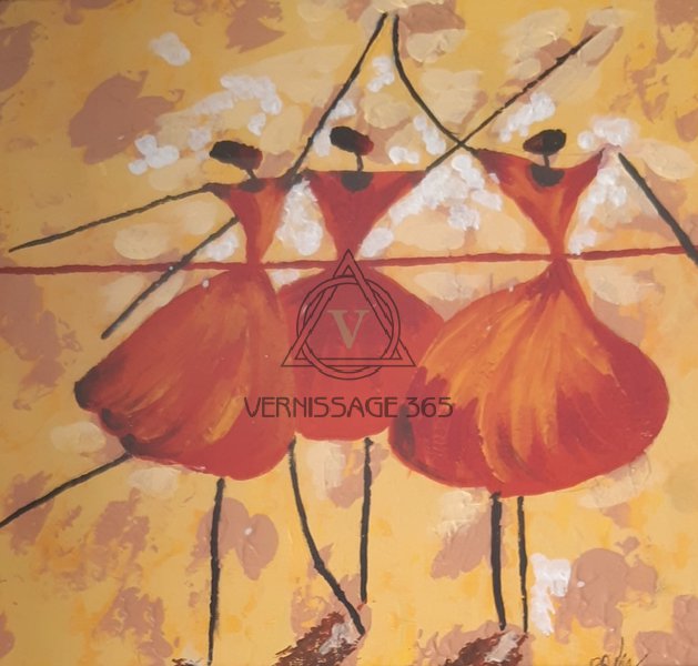 Танцующие девушки в красном.Картина в раме "Девушки как цветы"