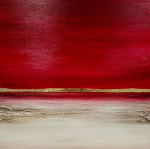 Бордовый морской пейзаж маслом на холсте