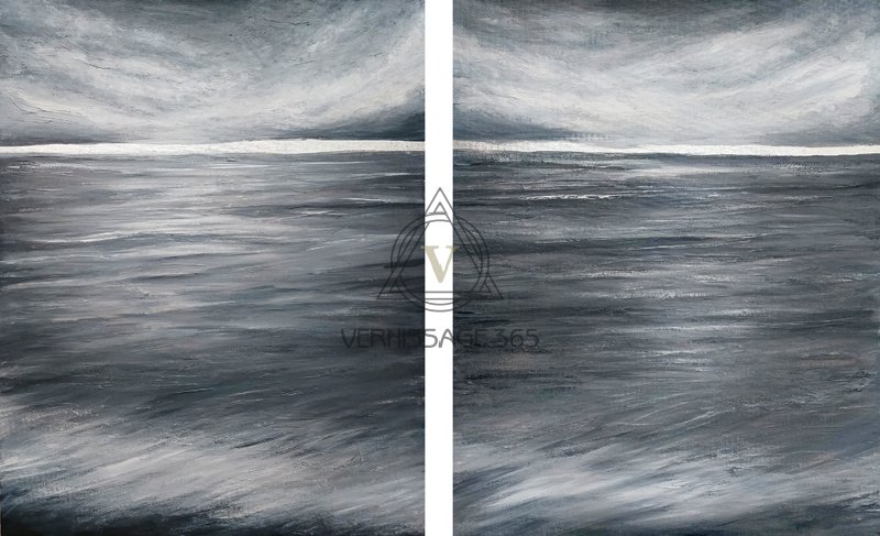 Морской пейзаж Диптих Графитовый