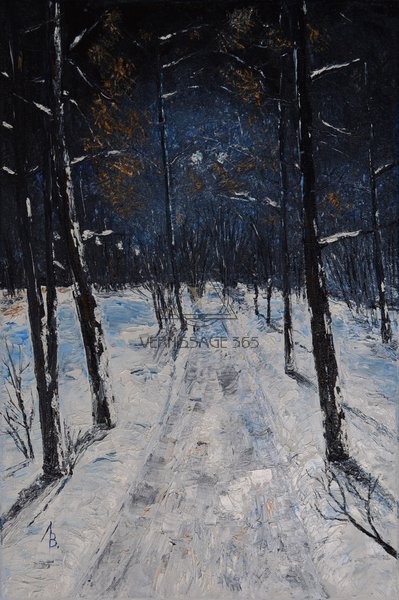 Зимняя аллея, освещенная фонарями (Winter alley lit by lanterns)