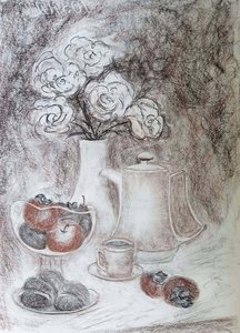 Натюрморт с розами и фруктами