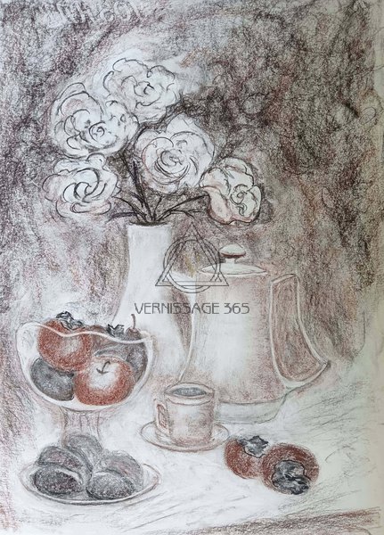 Натюрморт с розами и фруктами