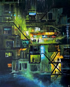 Картина акрилом ночной город Япония, Китай, улицы Азии