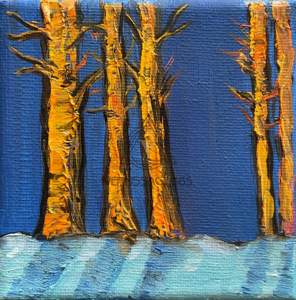 "Март".  Яркая картина, деревья озаренные солнцем