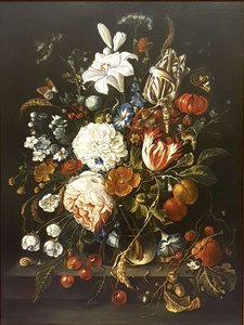 Копия картины Цветы в стеклянной вазе и фрукты