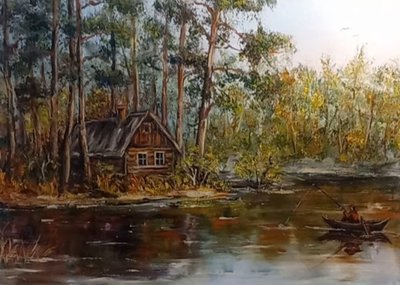 Пейзаж " Рыбалка в осеннем пруду "