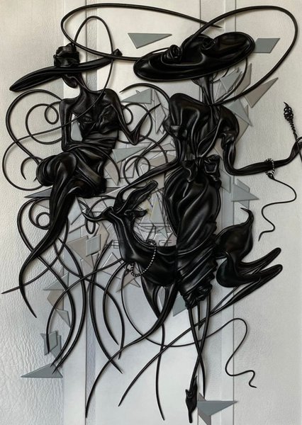 Картина из кожи « Леди и Доберман»