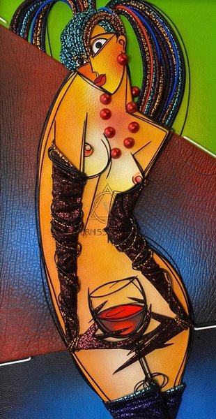 Картина из кожи « Улица красных фонарей»