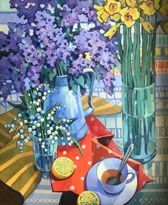 Чай с лимоном и цветы