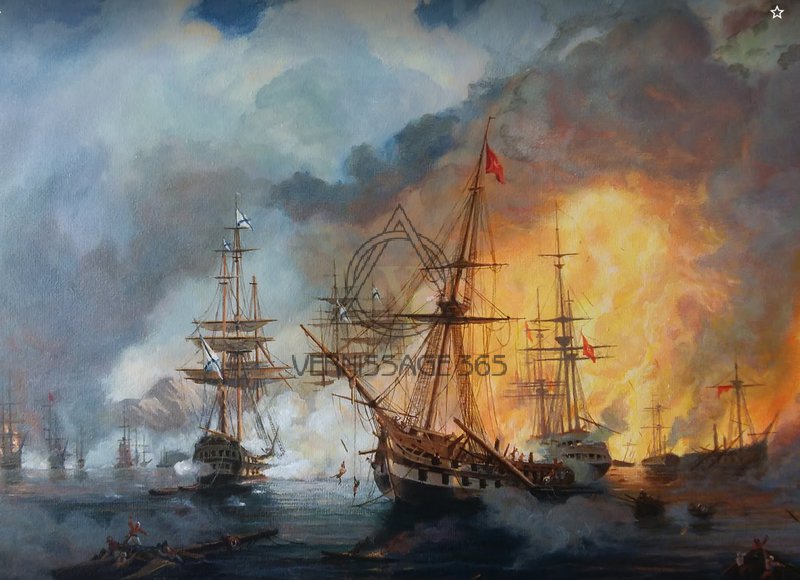 Свободная копия картины " Морское сражение при Наварине 1827г"( И.Айвазовский)