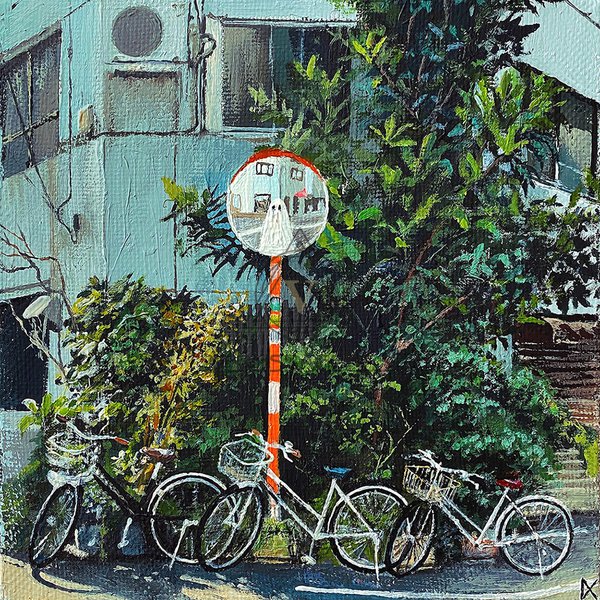 Весенняя улица Токио, аниме, утро и велосипеды