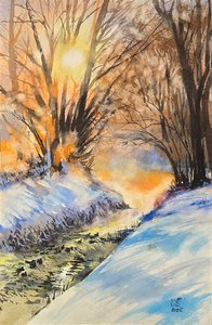 Восход солнца в зимнем лесу