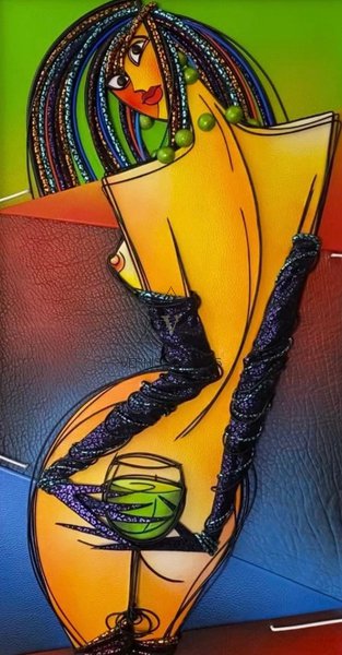 Картина из кожи « Улица красных фонарей»