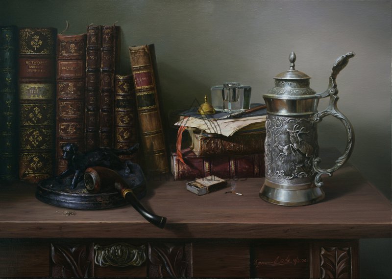 Натюрморт с книгами и серебряной кружкой