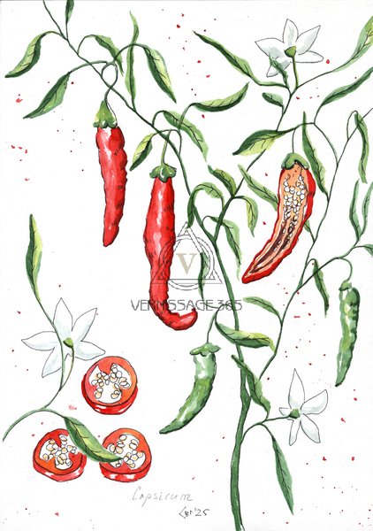 Ботаническая иллюстрация "Острый перец"