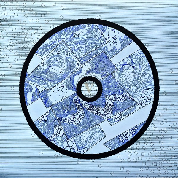 Flood’ A2 Графика с жидким синим узором в образе виниловой пластинки