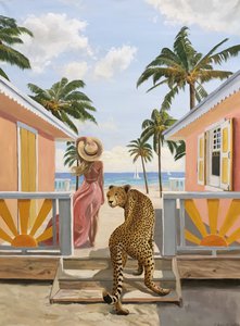 Картина "Девушка с леопардом на пляже"