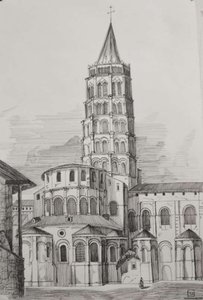 Экстерьер базилики Святого Сернина в Тулузе, графика