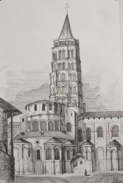 Экстерьер базилики Святого Сернина в Тулузе, графика