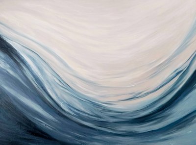 Бежево-синяя абстрактная картина маслом