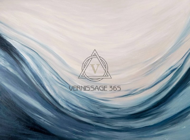 Бежево-синяя абстрактная картина маслом