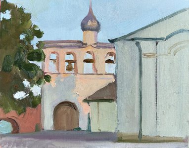 Великий Новгород, Колокольня Кремля 20х25 масло/холст/картон