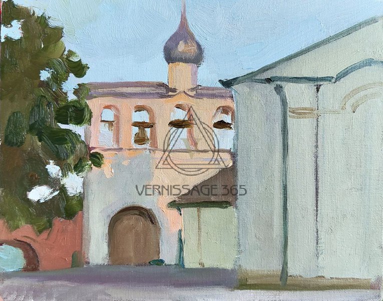 Великий Новгород, Колокольня Кремля 20х25 масло/холст/картон