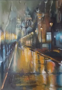 Вечерняя мостовая под дождем