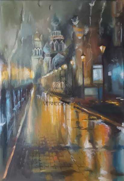 Вечерняя мостовая под дождем