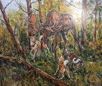 Охота на лося , картина маслом