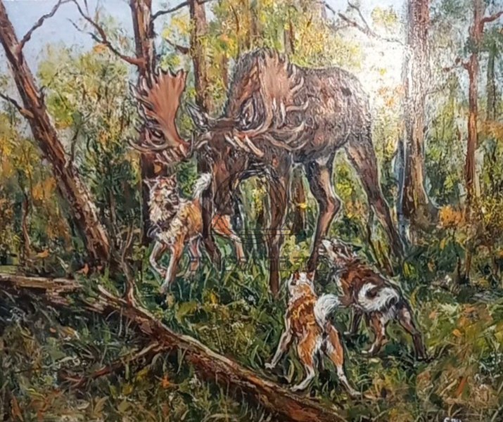 Охота на лося , картина маслом