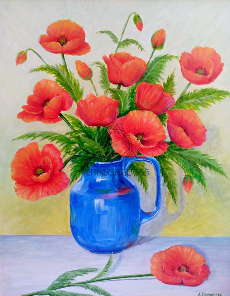 Маки в синем кувшине