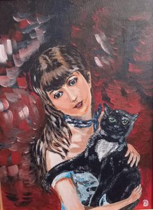 Серия "Женщины" Девушка с черным котом