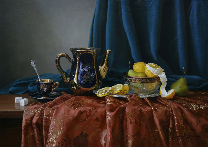 Натюрморт с синим чайным сервизом