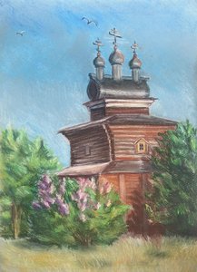 Картина пастелью «Церковь в Коломенском»