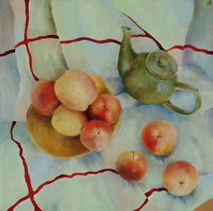 натюрморт с яблоками и чайником