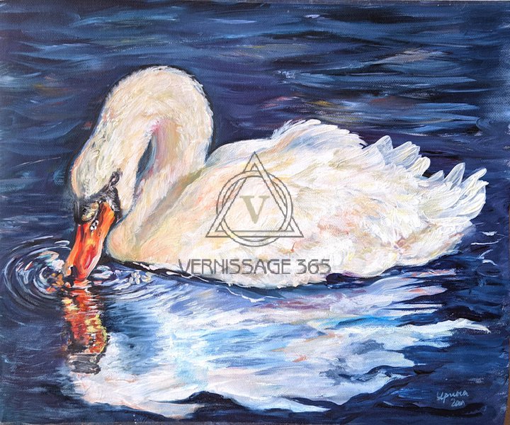 Лебедь на синем фоне