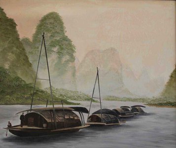 Вьетнамский пейзаж с лодками