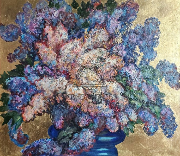 Сирень в синей вазе