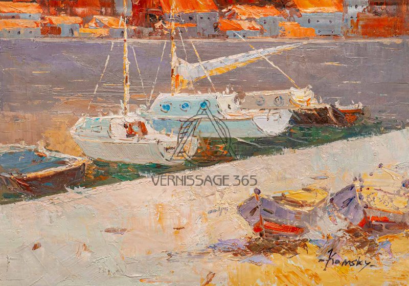 Белые лодки у причала